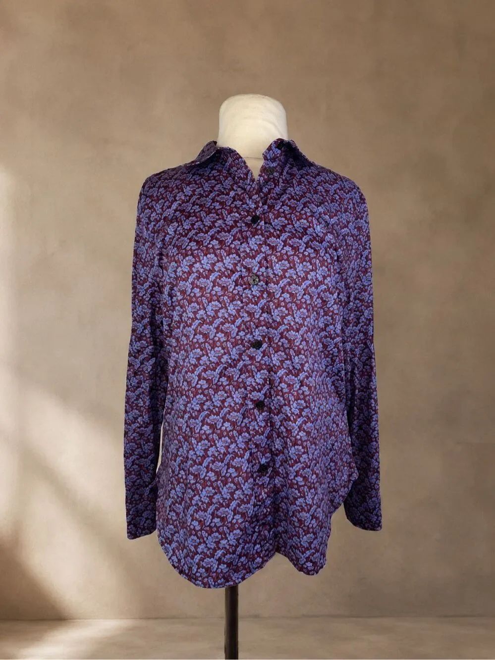 J.Crew Size 8 Liberty Toutouayette Fabric Floral Button Front Shirt Burgundy Blu